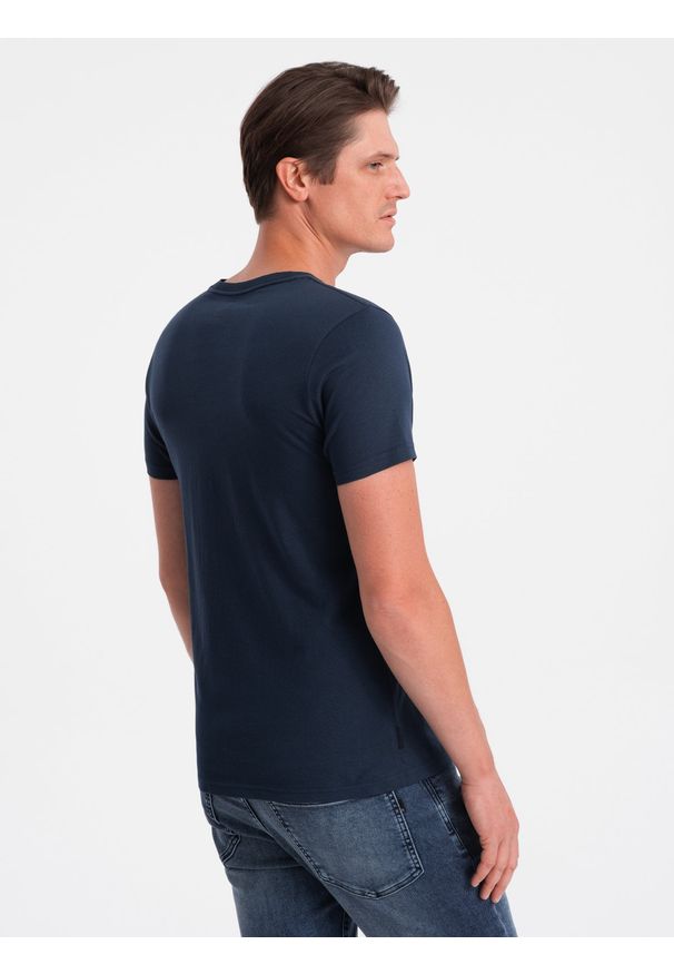 Ombre Clothing - Klasyczny T-shirt męski bawełniany BASIC - granatowy V2 OM-TSBS-0146 - XXL. Kolor: niebieski. Materiał: bawełna. Styl: klasyczny
