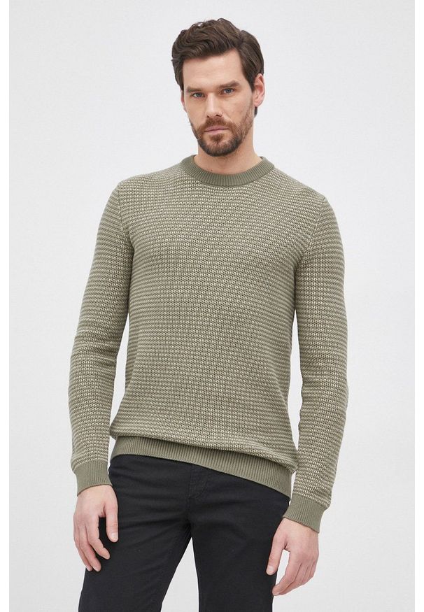 Selected Homme Sweter męski kolor zielony. Okazja: na co dzień. Kolor: zielony. Materiał: bawełna, materiał. Długość rękawa: długi rękaw. Długość: długie. Styl: casual