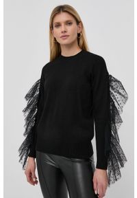 Red Valentino Sweter z domieszką wełny damski kolor czarny. Kolor: czarny. Materiał: wełna #1