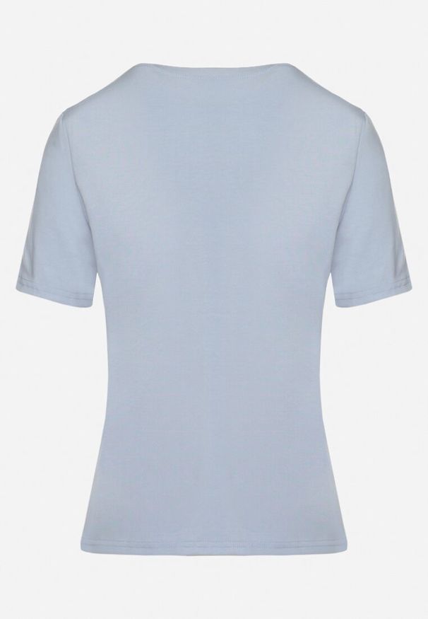Born2be - Niebieski Wiskozowy T-shirt w Klasycznym Stylu Arivoria. Okazja: na co dzień. Kolor: niebieski. Materiał: wiskoza. Wzór: bez wzorów, aplikacja. Styl: klasyczny