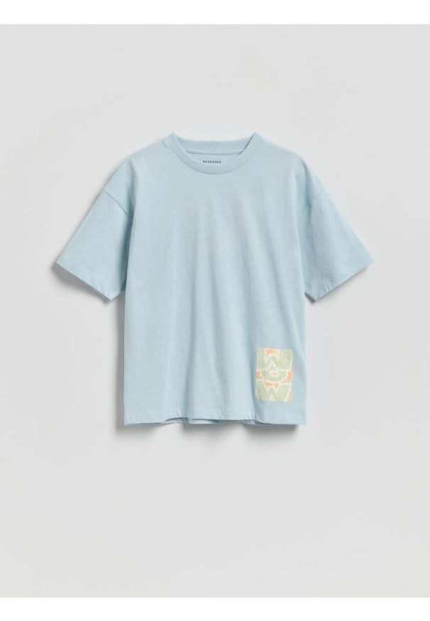 Reserved - Bawełniany t-shirt - jasnoniebieski. Kolor: niebieski. Materiał: bawełna