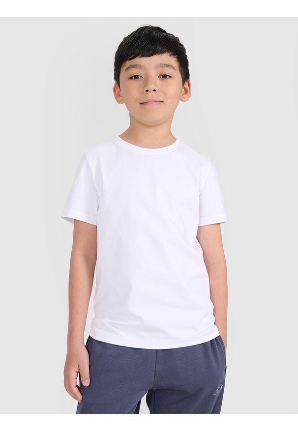 4f - 4F T-shirt regular gładki chłopięcy - biały 164 (13-14 lat). Okazja: na co dzień. Kolor: biały. Materiał: bawełna, jersey, materiał. Długość rękawa: krótki rękaw. Długość: krótkie. Wzór: gładki. Sezon: lato. Styl: sportowy, młodzieżowy, klasyczny, casual