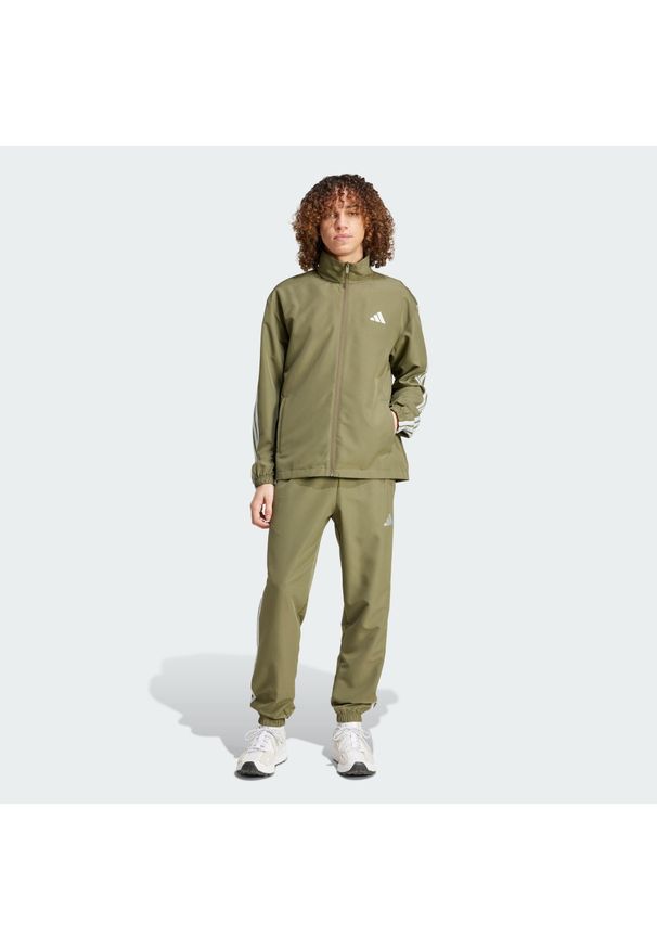 Adidas - Dres Sportswear Basic 3-Stripes Woven. Kolor: beżowy. Materiał: dresówka. Sport: fitness