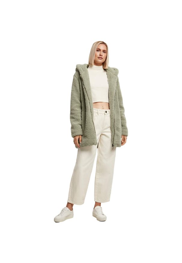 Kurtka polarowa z kapturem damska Urban Classics Sherpa. Typ kołnierza: kaptur. Kolor: zielony. Materiał: polar