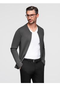 Ombre Clothing - Męski sweter gładki na zamek – grafitowy V2 - Rozmiar: XXL. Okazja: na co dzień. Kolor: szary. Materiał: dzianina, poliamid, wiskoza, poliester, jeans, jersey. Wzór: gładki. Styl: casual #1