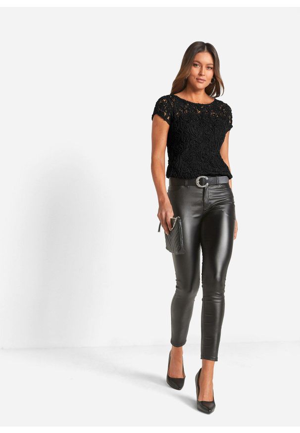 bonprix - Bluzka shirtowa z koronką. Kolor: czarny. Materiał: koronka. Wzór: koronka. Styl: elegancki