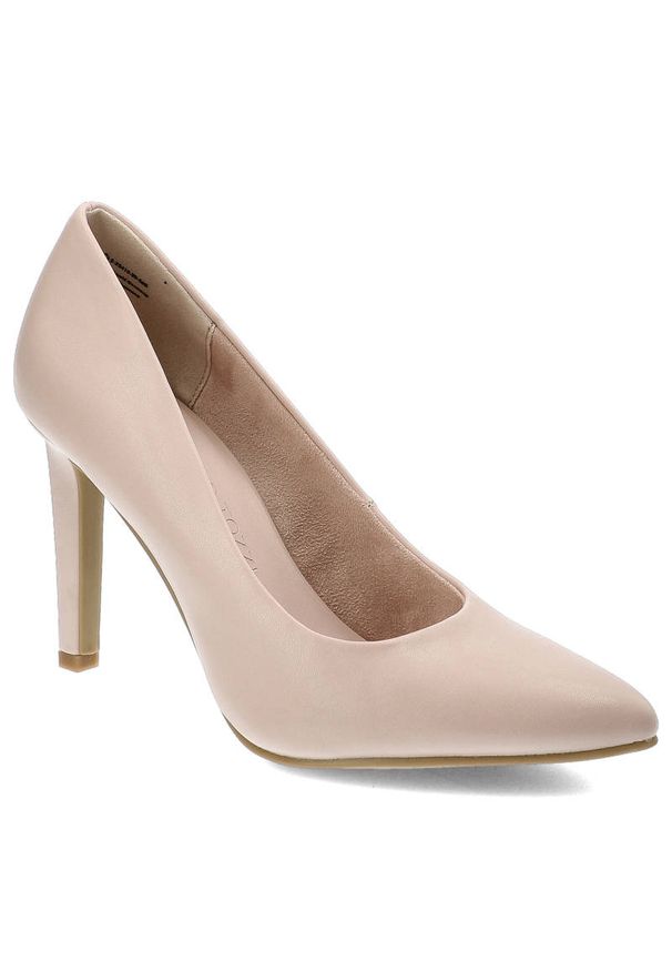 Różowe Czółenka Marco Tozzi Eleganckie Buty Na Obcasie. Okazja: na co dzień. Zapięcie: bez zapięcia. Kolor: różowy. Szerokość cholewki: normalna. Wzór: kolorowy, aplikacja. Materiał: skóra ekologiczna, materiał. Obcas: na obcasie. Styl: elegancki. Wysokość obcasa: średni