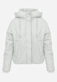 Renee - Miętowa Kurtka z Szerokim Pikowaniem i Nieodpinanym Kapturem Ninilira. Okazja: na spacer. Kolor: miętowy. Materiał: jeans #3