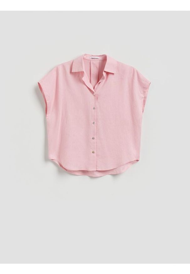 Reserved - Koszula z lnem - pastelowy róż. Kolor: różowy. Materiał: len