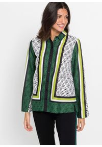 Bluzka oversize bonprix zielono-żółto-biało-czarny wzorzysty. Kolor: zielony #3
