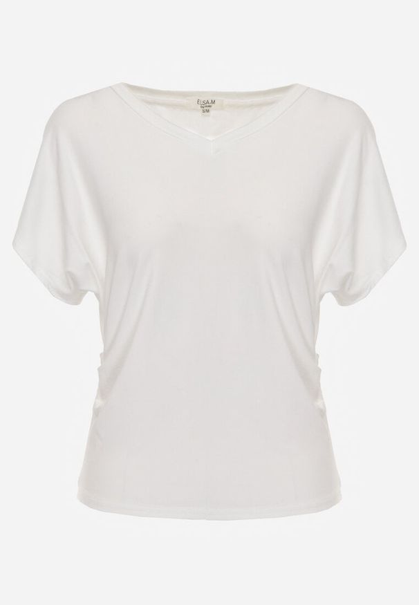 Born2be - Biały T-shirt z Wiskozy z Trójkątnym Dekoltem Achiore. Okazja: na co dzień. Kolor: biały. Materiał: wiskoza. Styl: casual, klasyczny