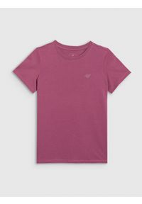 4f - 4F T-shirt regular gładki dziewczęcy - fioletowy 146 (10-11 lat). Okazja: na co dzień. Kolor: fioletowy. Materiał: jersey, materiał, bawełna. Długość rękawa: krótki rękaw. Długość: krótkie. Wzór: gładki. Sezon: lato. Styl: klasyczny, młodzieżowy, sportowy, casual