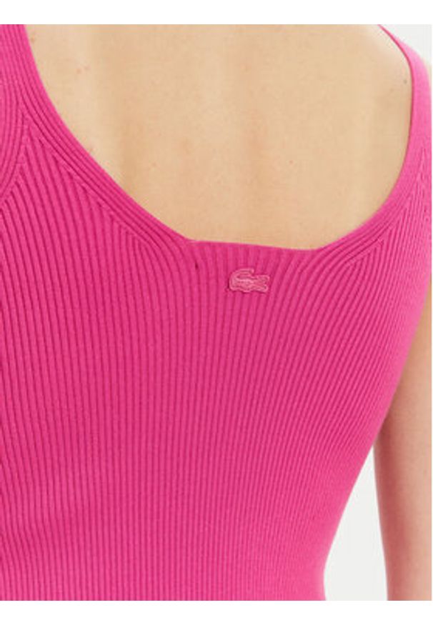 Lacoste Sukienka dzianinowa EF9270 Różowy Slim Fit. Kolor: różowy. Materiał: syntetyk, wiskoza