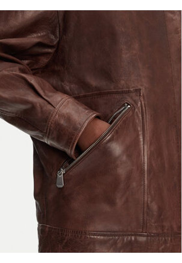 Pinko - PINKO Kurtka skórzana Fever 105012 A2I1 Brązowy Regular Fit. Kolor: brązowy. Materiał: skóra