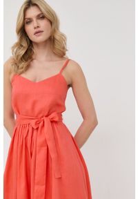 MAX&Co. sukienka kolor pomarańczowy maxi rozkloszowana. Kolor: pomarańczowy. Materiał: tkanina. Długość rękawa: na ramiączkach. Wzór: gładki. Typ sukienki: rozkloszowane. Długość: maxi #2