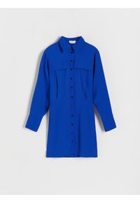 Reserved - Koszulowa sukienka mini - niebieski. Kolor: niebieski. Materiał: tkanina. Wzór: gładki. Typ sukienki: koszulowe. Długość: mini #1