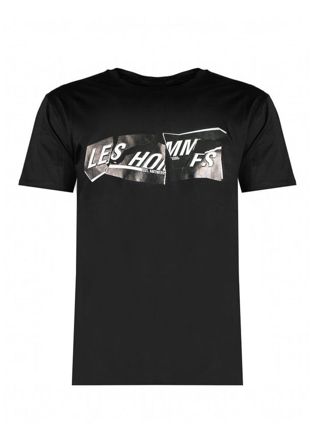 Les Hommes T-shirt | LLT202-717P | Round Neck T-Shirt | Mężczyzna | Czarny. Okazja: na co dzień. Kolor: czarny. Materiał: bawełna. Wzór: nadruk. Styl: casual