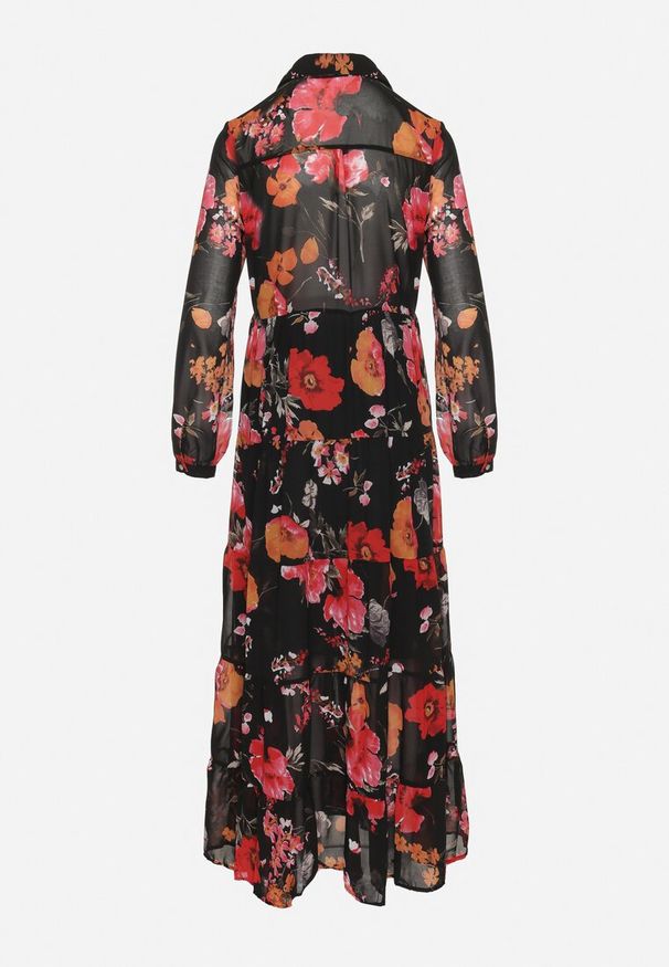 Born2be - Czarna Sukienka Doreris. Okazja: na co dzień. Kolor: czarny. Materiał: tkanina. Wzór: kolorowy, kwiaty. Typ sukienki: koszulowe, proste. Styl: casual, klasyczny. Długość: maxi