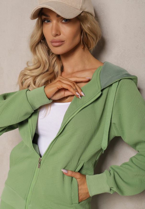 Renee - Zielony Casualowy Komplet Dresowy z Domieszką Bawełny Bluza z Kapturem i Spodnie Joggery Sineva. Kolor: zielony. Materiał: bawełna, dresówka