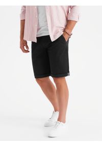 Ombre Clothing - Klasyczne męskie szorty chino z podwiniętą nogawką - czarne V9 OM-SRCS-0197 - XXL. Kolor: czarny. Materiał: bawełna, elastan. Sezon: lato. Styl: klasyczny #4