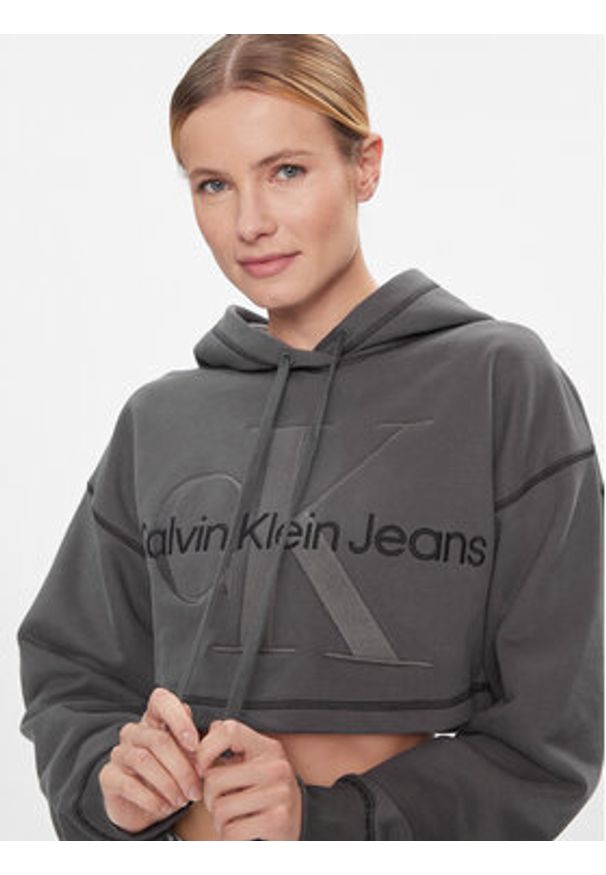 Calvin Klein Jeans Bluza Hero Monologo Short Hoodie J20J222540 Szary Regular Fit. Kolor: szary. Materiał: bawełna