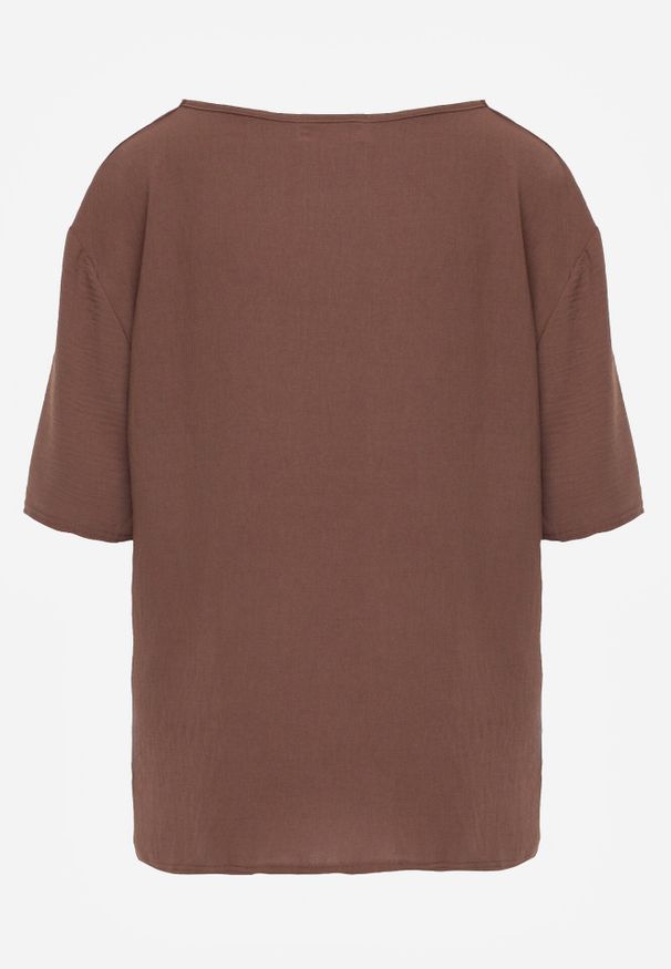 Born2be - Brązowy Minimalistyczny T-shirt z Teksturowanej Tkaniny z Bawełną Shinost. Okazja: na co dzień, do pracy. Kolekcja: plus size. Kolor: brązowy. Materiał: bawełna, tkanina. Styl: casual
