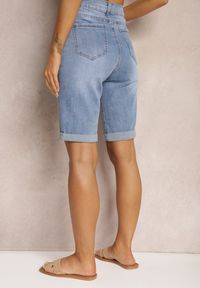 Renee - Niebieskie Szorty Jeansowe High Waist z Dodatkiem Bawełny i Przetarciami Nelvanis. Okazja: na co dzień. Stan: podwyższony. Kolor: niebieski. Materiał: jeans, bawełna. Styl: casual, elegancki #3