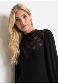 bonprix - Bluzka z długim rękawem z mieszanki wiskozy. Kolor: czarny. Materiał: wiskoza, koronka. Długość rękawa: długi rękaw. Długość: długie. Wzór: koronka #2