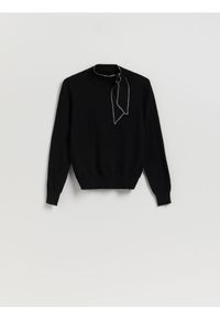 Reserved - Sweter z wiązaniem - czarny. Kolor: czarny. Materiał: wiskoza, dzianina