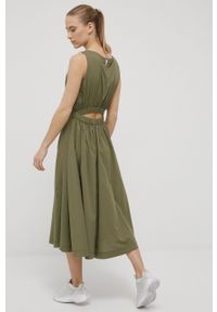 Deha sukienka kolor zielony midi rozkloszowana. Kolor: zielony. Materiał: tkanina. Typ sukienki: rozkloszowane. Długość: midi