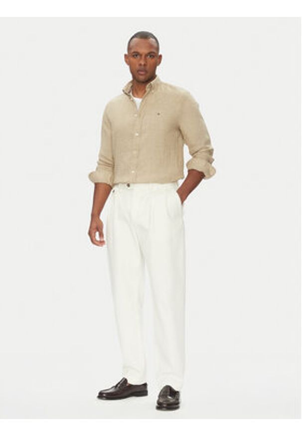 TOMMY HILFIGER - Tommy Hilfiger Koszula MW0MW34602 Beżowy Regular Fit. Kolor: beżowy. Materiał: len