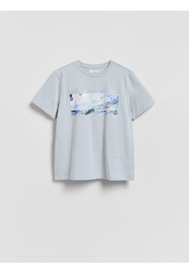 Reserved - T-shirt z nadrukiem - jasnoniebieski. Kolor: niebieski. Materiał: bawełna. Wzór: nadruk