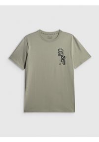 4f - 4F T-shirt regular z nadrukiem męski - khaki L. Okazja: na co dzień, na spacer. Kolor: oliwkowy, wielokolorowy, brązowy. Materiał: bawełna, dzianina. Wzór: nadruk. Styl: casual #1