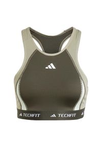 Adidas - Biustonosz Techfit Medium-Support High-Neck Colorblock. Kolor: zielony. Materiał: materiał. Technologia: Techfit (Adidas)