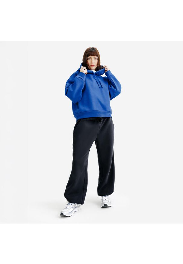 Decathlon - Bluza z kapturem damska Elementals. Typ kołnierza: kaptur. Kolor: niebieski. Materiał: poliester, elastan, tkanina, prążkowany, bawełna, materiał