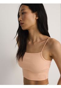 Reserved - Crop top - jasnopomarańczowy. Kolor: pomarańczowy. Materiał: prążkowany, bawełna, dzianina. Długość: krótkie #1