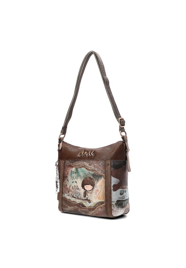 Brązowa Torebka Anekke Modna Listonoszka Damska. Kolor: brązowy. Wzór: aplikacja. Materiał: zdobione. Styl: casual, elegancki. Rodzaj torebki: na ramię