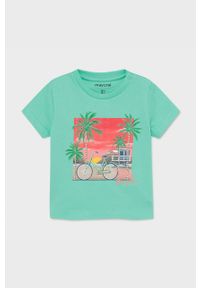 Mayoral - T-shirt dziecięcy. Okazja: na co dzień. Kolor: turkusowy. Materiał: bawełna, dzianina. Wzór: nadruk. Styl: casual #1