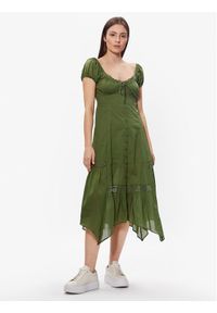 BDG Urban Outfitters Sukienka letnia BDG CARMEN BOHEMIA MIDI 76476704 Zielony Basic Fit. Typ kołnierza: typu carmen. Kolor: zielony. Materiał: bawełna. Sezon: lato. Długość: midi #1