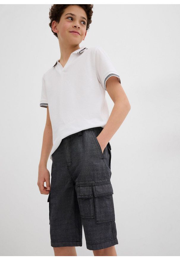 bonprix - Szorty bojówki Chambray, Regular Fit. Kolor: czarny. Materiał: bawełna. Sezon: lato
