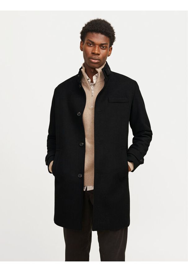 Jack & Jones Płaszcz wełniany Melton 12258672 Czarny Regular Fit. Kolor: czarny. Materiał: wełna, syntetyk