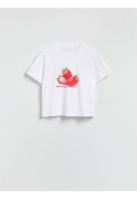 Reserved - T-shirt z nadrukiem - biały. Kolor: biały. Materiał: bawełna, dzianina. Wzór: nadruk