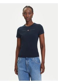 Tommy Jeans T-Shirt Linear DW0DW21422 Granatowy Slim Fit. Kolor: niebieski. Materiał: bawełna