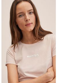mango - Mango t-shirt bawełniany Pstmng kolor różowy. Okazja: na co dzień. Kolor: różowy. Materiał: bawełna. Wzór: nadruk. Styl: casual #3