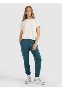 4f - 4F T-shirt z prążkowanej dzianiny z modalem damski - beżowy L. Kolor: beżowy. Materiał: prążkowany, dzianina