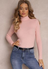 Renee - Różowy Golf Irinsyss. Typ kołnierza: golf. Kolor: różowy. Materiał: dzianina. Długość: długie. Wzór: prążki #4