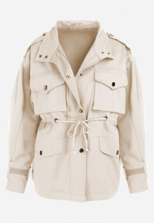 Born2be - Jasnobeżowa Kurtka Parka z Dużymi Kieszeniami Talaha. Okazja: na co dzień. Kolor: beżowy. Materiał: jeans. Długość: krótkie. Wzór: aplikacja. Sezon: jesień, wiosna. Styl: casual
