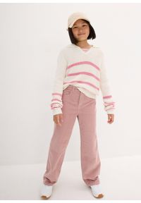 bonprix - Spodnie sztruksowe, Loose Fit. Kolor: różowy. Materiał: sztruks