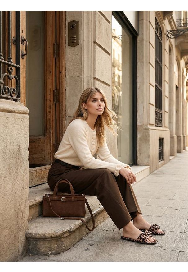 Sinsay - Kardigan z falbaną przy zapięciu - beżowy. Kolor: beżowy