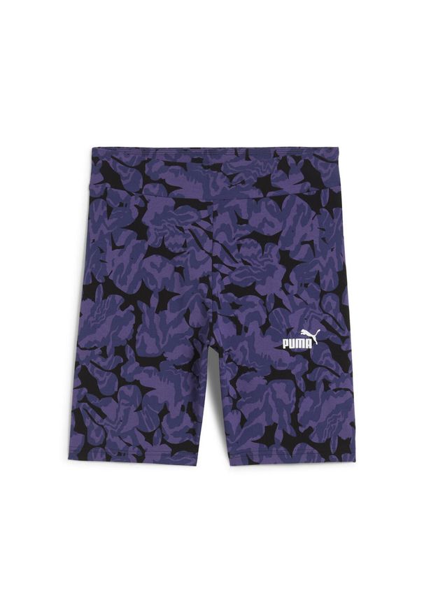 Puma - Damskie krótkie legginsy z wysokim stanem ESS NATURE 2.0 7" PUMA. Stan: podwyższony. Kolor: niebieski. Długość: krótkie. Wzór: nadruk